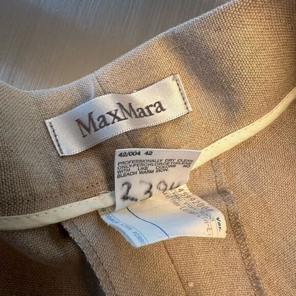 Max Mara tan linen wide leg trouser with cool front pocket detail. Size 8 - Picture 9 of 13